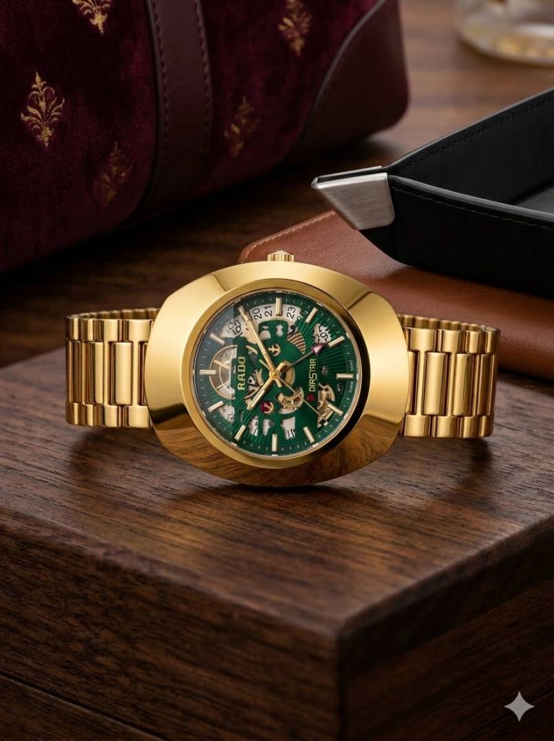 Rado Diastar Automatic Skeleton Watch – All Gold & Green Edition ⌚