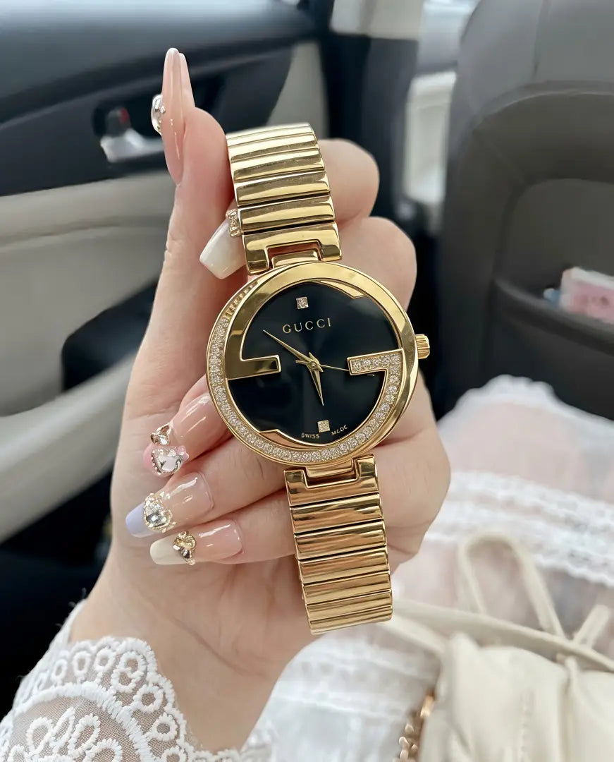 Gucci Gold Black Interlocking Watch
