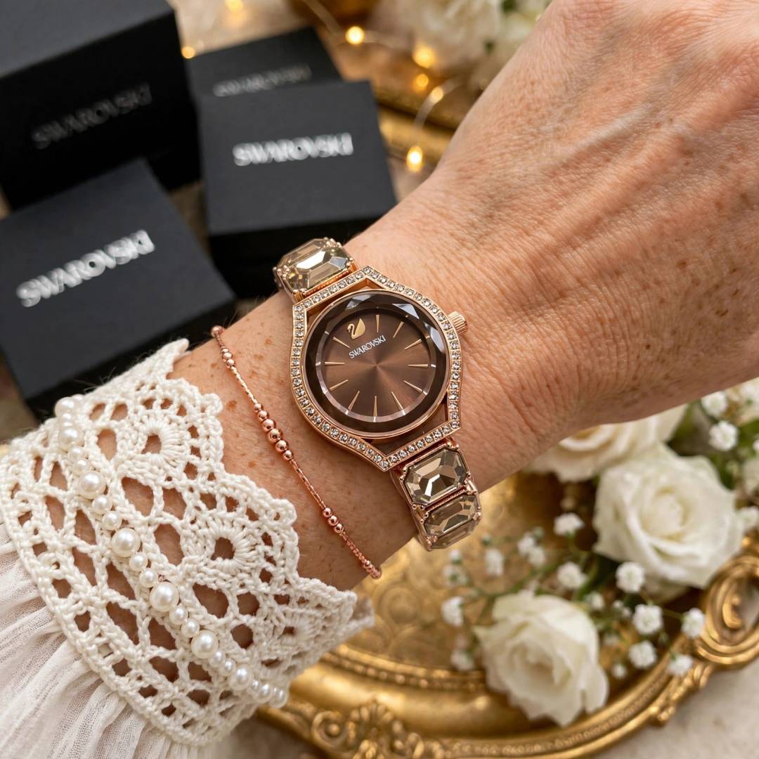SWAROVSKY CRYSTAL ROSE GOLD BROWN WATCH FOR HER