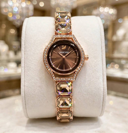 SWAROVSKY CRYSTAL ROSE GOLD BROWN WATCH FOR HER