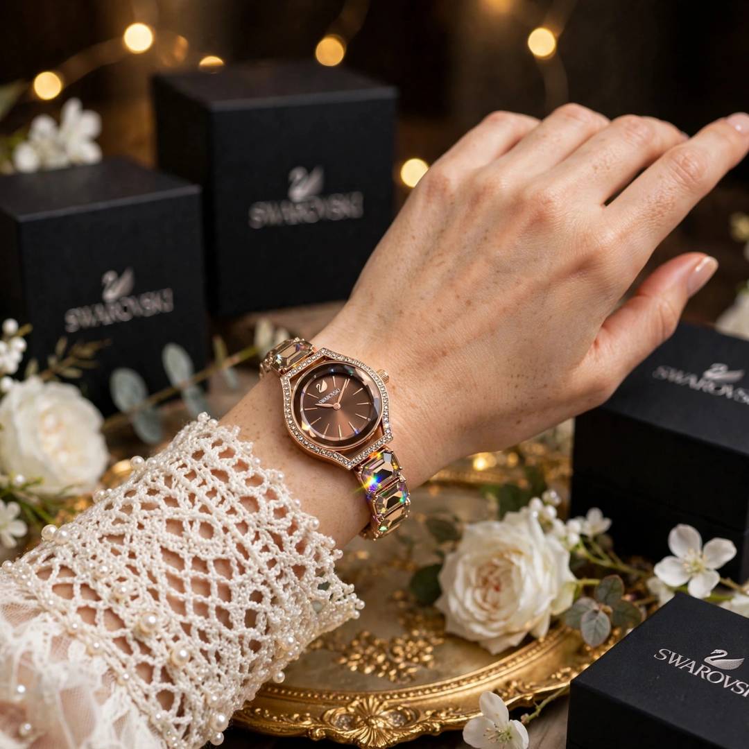 SWAROVSKY CRYSTAL ROSE GOLD BROWN WATCH FOR HER